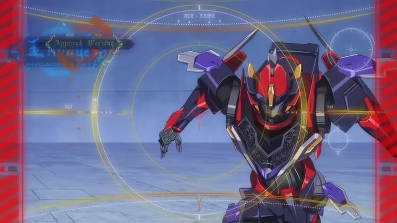 The Knightmare Frame Zi-Apollo comes in for the attack in Code Geass: Rozé of the Recapture (2024)