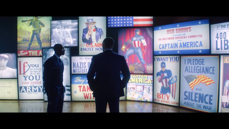 Sam Wilson and James Rhodes reflect on Captain America's legacy in Falcon and the Winter Soldier