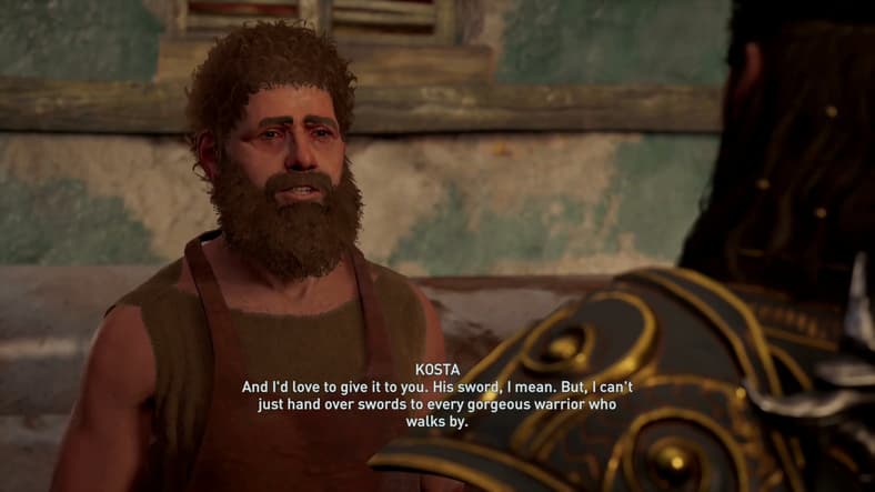 Kostov makes a pass at Alexios (Micahel Antonakos) in Assassin's Creed Odyssey (2018), Ubisoft