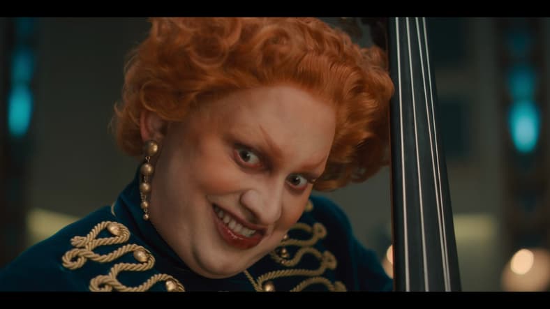 The Maestro (Jinkx Monsoon) attempts to steal the soul of Ruby Sunday (Millie Gibson) in Doctor Who