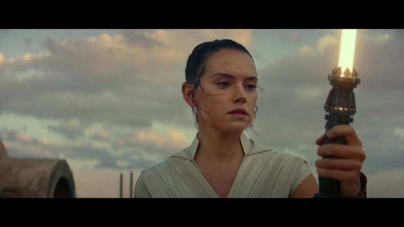 Rey ignites her lightsaber in Star Wars: Episode IX - The Rise of Skywalker (2019), Disney