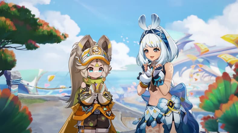 Kachina (Kubo Yurik) and Mualani (Toyama Nao) make plans in Genshin Impact (2020), HoYoverse
