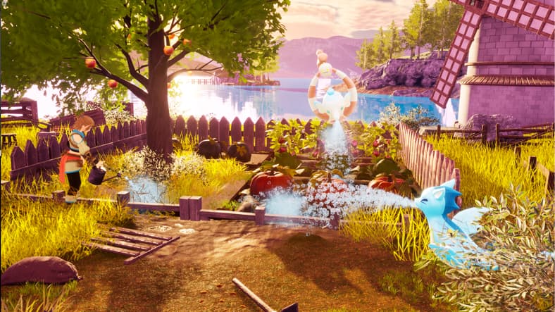 Pals help with watering the garden in Palworld (2024), Pocketpair