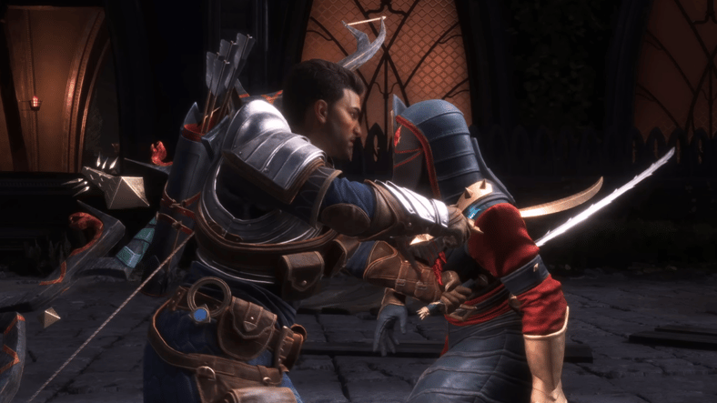The Inquisitor drives his blades through a Venatori Soldier in Dragon Age: The Veilguard (2024), BioWare