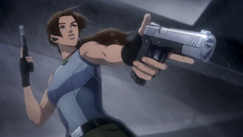 Lara Croft (Hayley Atwell) reloads in Tomb Raider: The Legend of Lara Croft (2024), Netflix