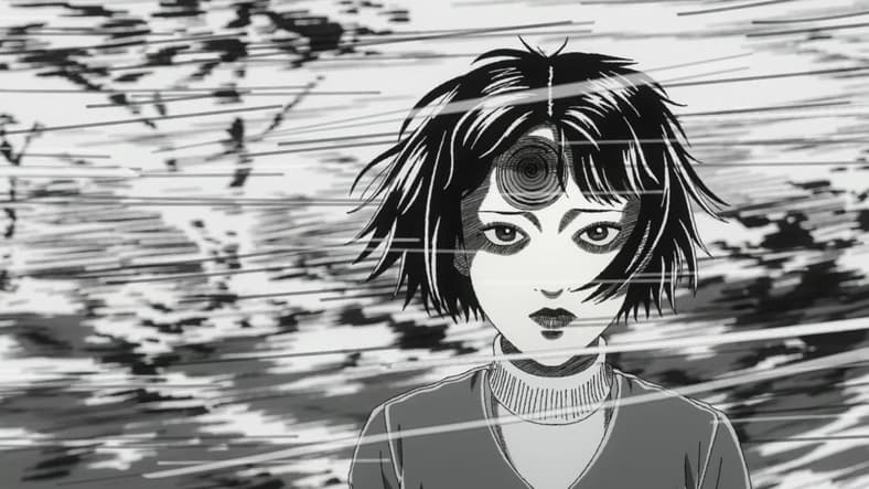 Azami (Mariya Ise) reveals her spiral-shaped scar in Uzumaki Episode 1 (2024), Production I.G.