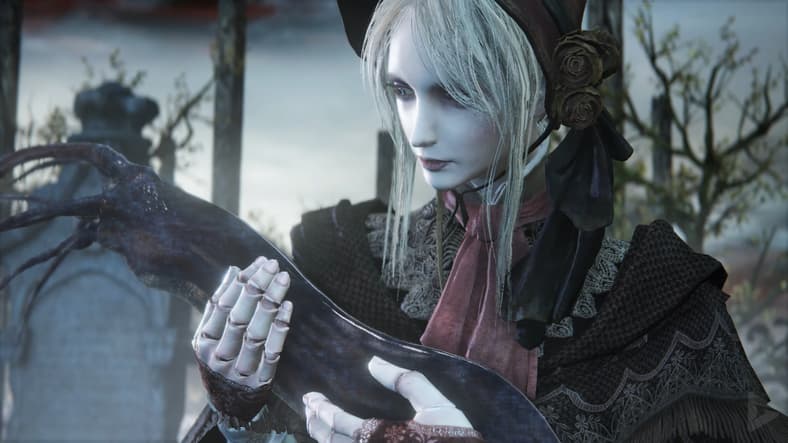 Doll offers comfort to fledgling Old One in Bloodborne (2015), FromSoftWare