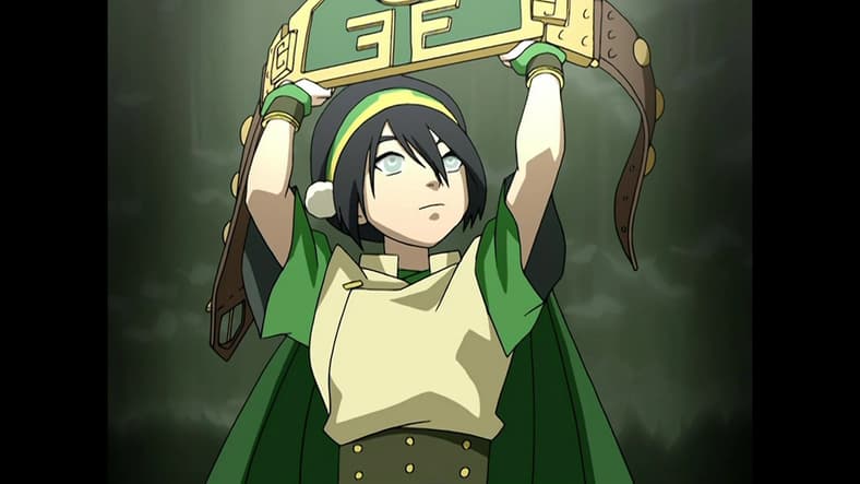 Toph (Michaela Jill Murphy) enters the Earth Kingdom Arena in Avatar: The Last Airbender Book 2 Episode 6 "The Blind Bandit" (2005), Nickelodeon