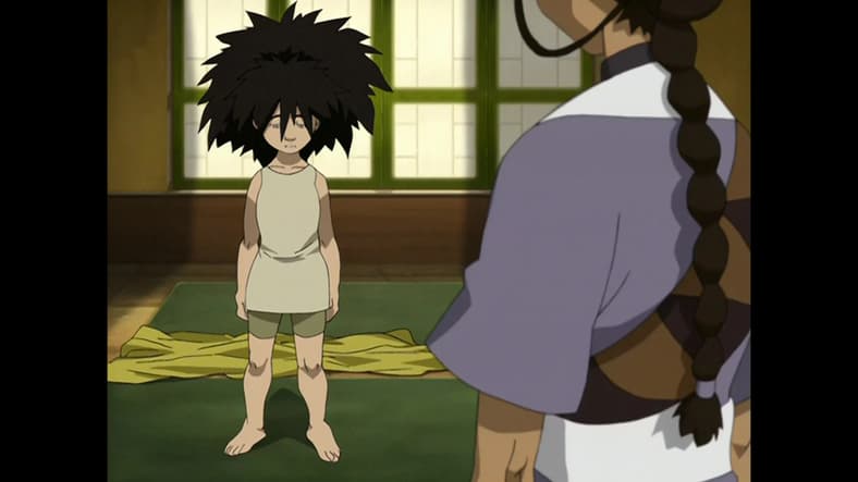 Toph (Michaela Jill Murphy) awakens in Avatar: The Last Airbender Book 2 Episode 15 "The Tales of Ba Sing Se" (2005), Nickelodeon
