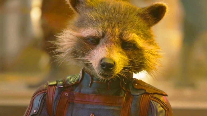 Rocket Raccoon (Bradley Cooper) contemplates his future in Guardians of the Galaxy, Vol. 3 (2023), Marvel Entertainment