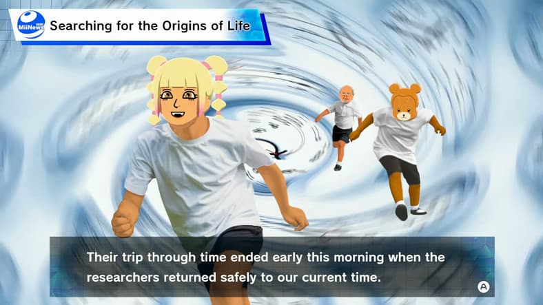 Crystal (N/A), Mocha (N/A), and Carlo (N/A) return from an expedition across Earth's past in Tomodachi Life: Living the Dream (2026), Nintendo