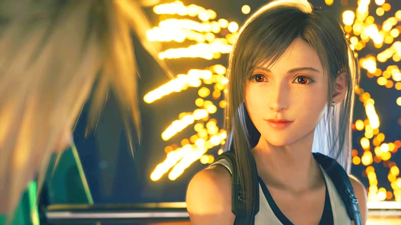 Cloud (Takahiro Sakurai) and Tifa (Ayumi Ito) spend some time together at the Golden Saucer in Final Fantasy VII Rebirth (2024), Square Enix