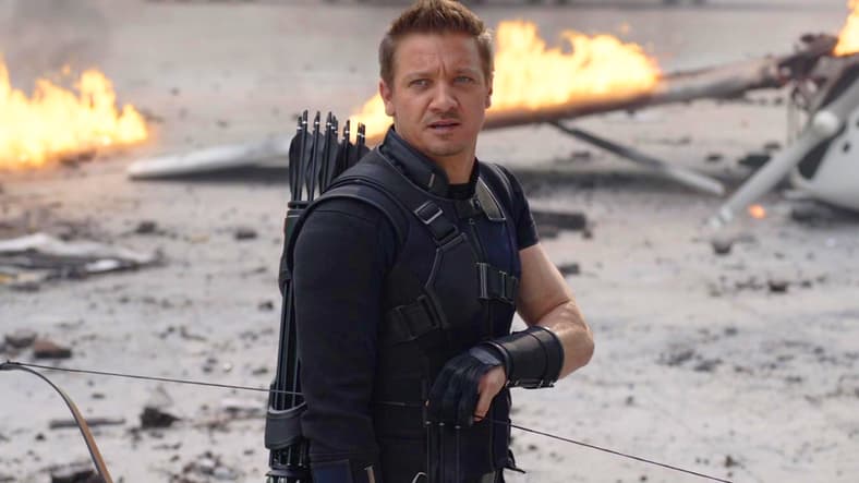Hawkeye (Jeremy Renner) updates Iron Man (Robert Downey Jr.) on his retirement in Captain America: Civil War (2016), Marvel Entertainment