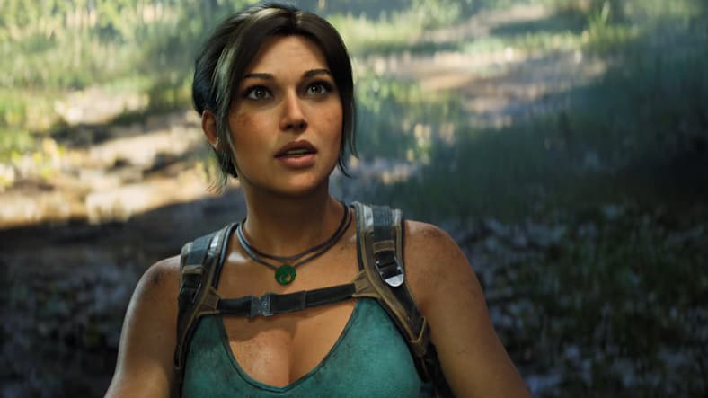 Lara Croft (Alix Wilton Regan) looks up in amazement and horror in Tomb Raider: Legacy of Atlantis (2026), Amazon Game Studios