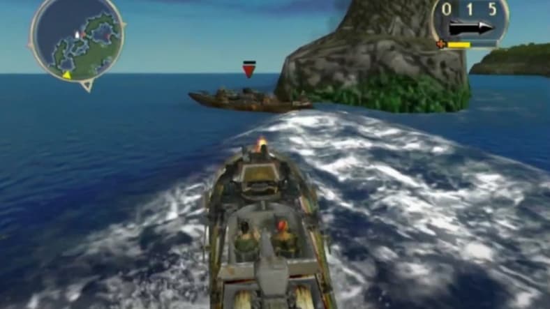 A high speed boat chase in Blood Wake, 2001, Stormfront Studios, Microsoft Game Studios