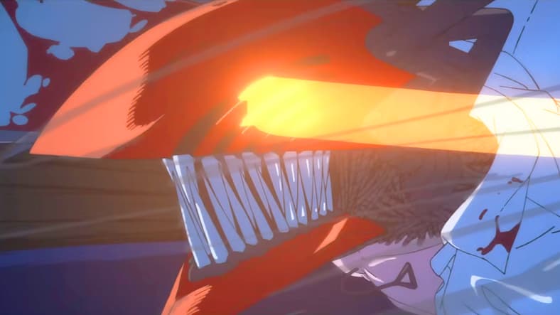 Chainsaw Man (Kikunosuke Toya) rushes in to stop the Bomb Devil (Reina Ueda) in Chainsaw Man - The Movie: Reze Arc (2025), Mappa