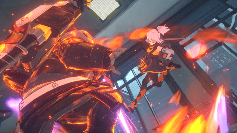 Soldier 11 (Fujī Yukiyo) sets her foe alight in Zenless Zone Zero (2024), HoYoverse