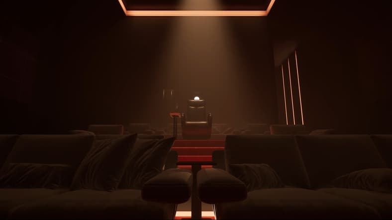 The home cinema in Duke Cain's (TBA) home puts him in the center in Dead Take (2025) Pocketpair Publishing