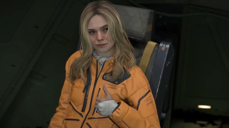 Tomorrow (Elle Fanning) prepares to make a delivery in Death Stranding 2: On the Beach (2025), Kojima Productions