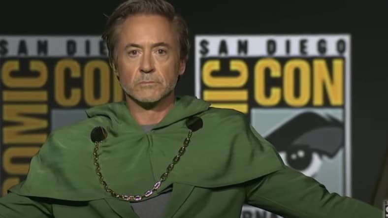 Robert Downey Jr. Revealed as Dr. Doom at Comic Con 2024, Screenshot via Attractions Magazine, Youtube