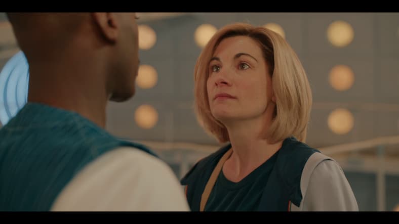 The Doctor (Jodie Whitaker) gives some advice to her future self (Ncuti Gatwa) in Doctor Who Series 15 Episode 8 "The Reality War" (2025), BBC