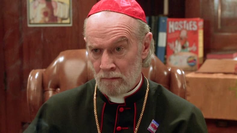 Cardinal Glick (George Carlin) has doubts regarding a potential attack by Bartleby (Ben Affleck) and Loki (Matt Damon) in Dogma (1999), View Askew Productions