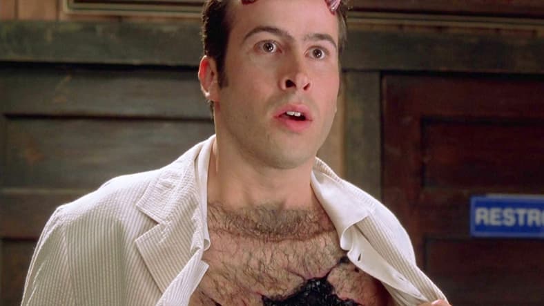 Azrael (Jason Lee) is stunned to find that Silent Bob (Kevin Smith) was able to hurt a freakin' demon in Dogma (1999), View Askew Productions