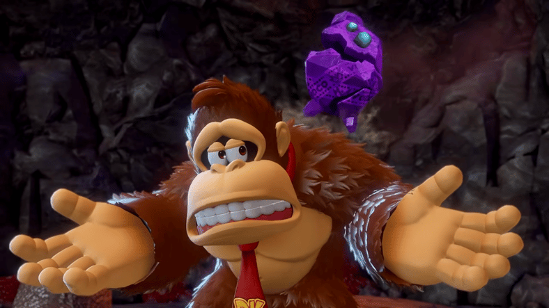 Donkey Kong (Takashi Nagasako) begrudgingly accepts Odd Rock (TBA) as a companion in Donkey Kong Banaza (2025), Nintendo