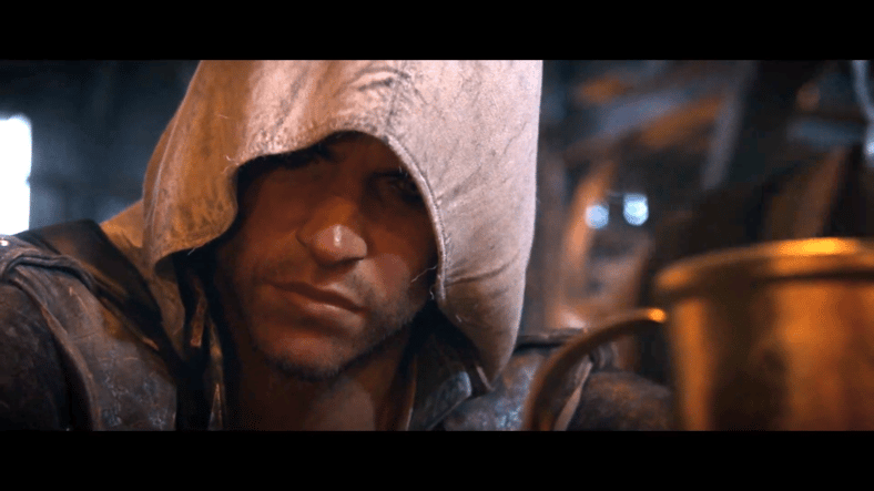 Edward Kenway (Matt Ryan) enjoys a drink at the tavern in Assassin's Creed IV: Black Flag (2013), Ubisoft