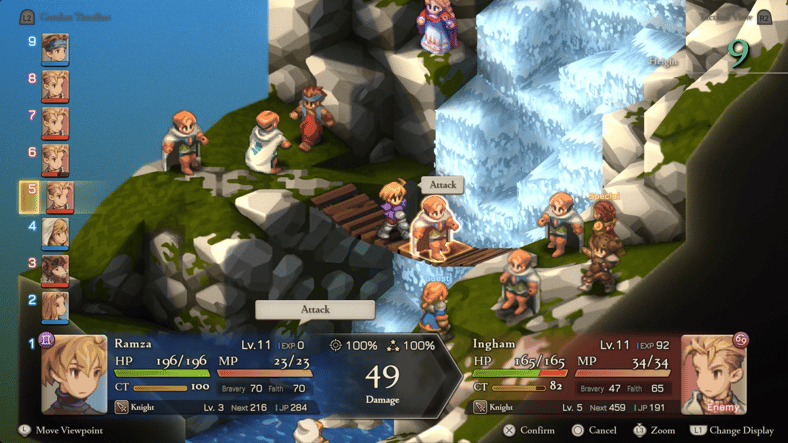 A battle rages by a waterfall in Final Fantasy Tactics: The Ivalice Chronicles (2025), Square Enix