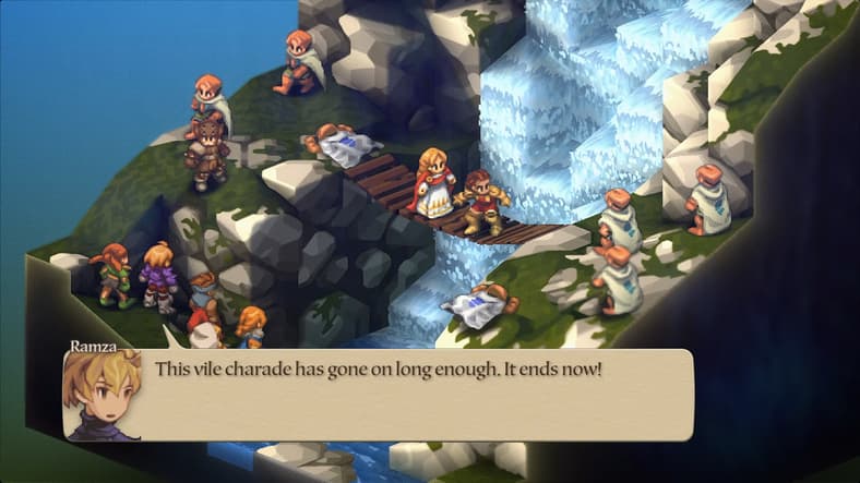 Ramza (Shinnosuke Tachibana) stands defiant against Alma's (Saory Hayami) abduction in Final Fantasy Tactics: The Ivalice Chronicles (2025), Square Enix