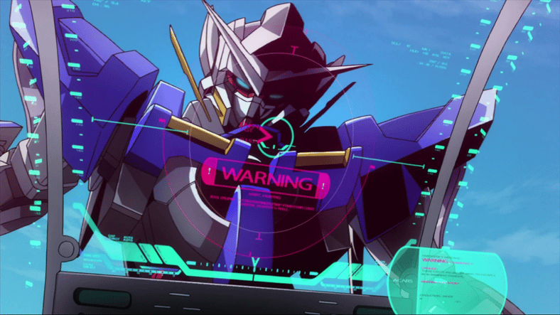 Patrick Colasour (Kenji Hamada) is shocked by the sudden appearance of Setsuna (Mamoru Miyano) and his Gundam Exia in Mobile Suit Gundam 00 Episode 1 "Celestial Being" (2007), Bandai Namco Filmworks