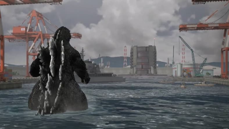 Godzilla approaching a G-Energy Generator in Godzilla the Game, 2014, Bandai Namco Games, PS4