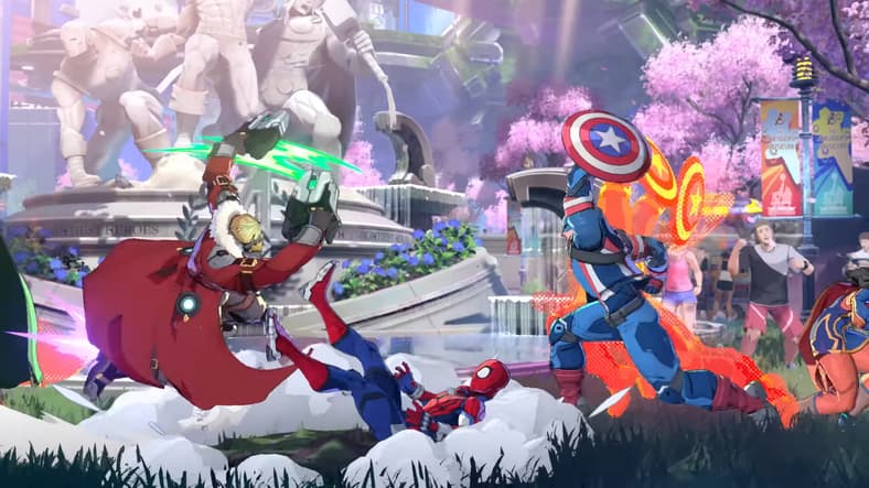 Star-Lord (TBA) and Captain America (TBA) about to lay the smack-down on Spider-Man (TBA) in Marvel Tōkon: Fighting Souls (2026) Sony Interactive Entertainment, Marvel