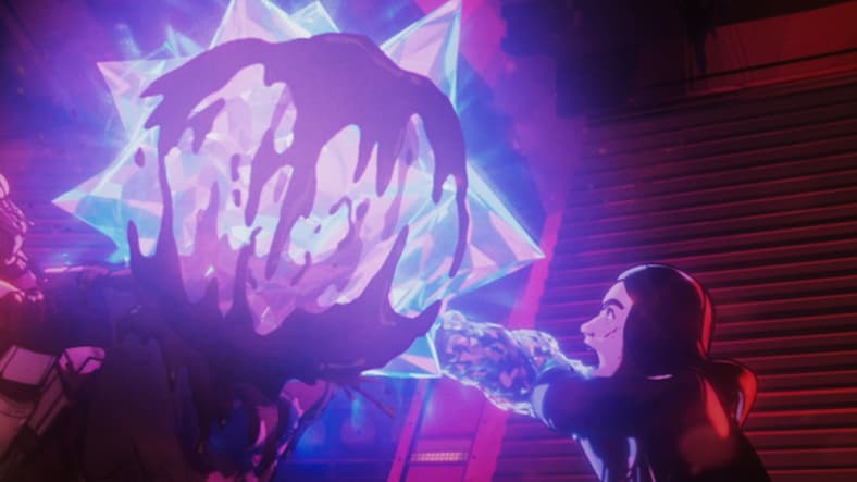 Kamala Khan (Iman Vellani) pops Namor (N/A) like an oxygen bubble from the inside-out in Marvel Zombies Season 1 Episode 3 (2025), Marvel Entertainment