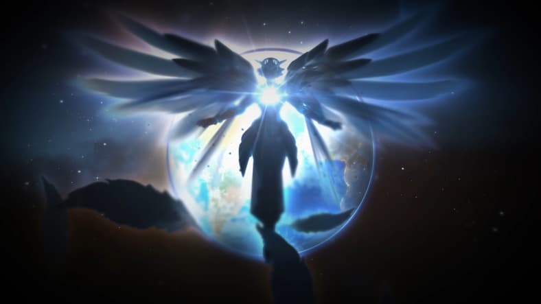Mercy (Lucie Pohl) does her best Wing Gundam Zero impression in Overwatch 2 (2022), Blizzard Entertainment