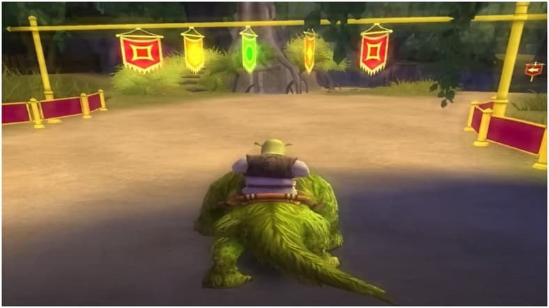 Mike Myers setting up to race in Shrek Smash n' Crash Racing 2006, Activision, PS2
