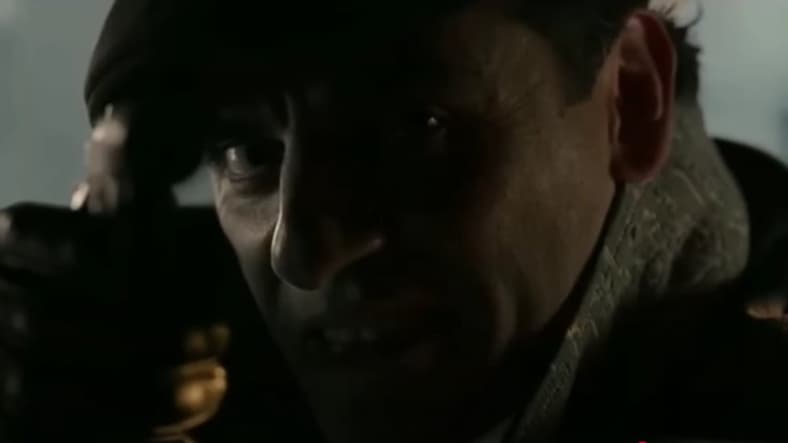 Jake Lockley (Oscar Isaac) shoots Harrow (Ethan Hawke) in Moon Knight, 2021, Marvel Entertainment