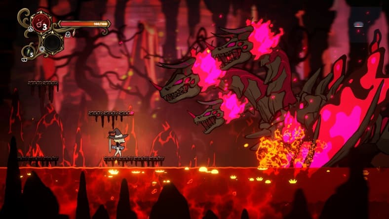The witch faces down with a skeletal, multi-headed dragon in Never Grave: The Witch and The Curse (2026), Pocketpair Publishing