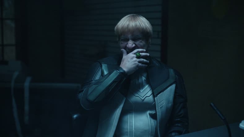 Guy Gardner (Nathan Fillion) laughs at Max Lord's (Sean Gunn) poor leadership skills in Peacemaker Season 2 Episode 1 "The Ties That Grind" (2025), DC Studios