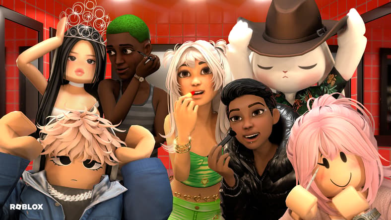 Avatars touch up their makeup in a mirror in Roblox (2006), Roblox Corporation