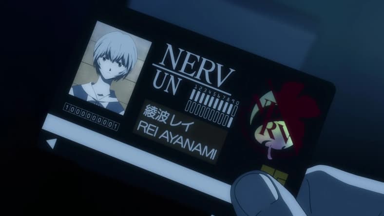 Shinji Ikari (Megumi Ogata) gets his first look at Rei Ayanami (Megumi Hayashibara) via her NERV ID card in Evangelion: 1.0 You Are (Not) Alone (2007), Studio Khara