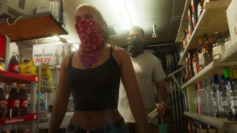 Lucia (TBA) and Jason (TBA) rob a liquor store in Grand Theft Auto VI (2026), Rockstar Studios
