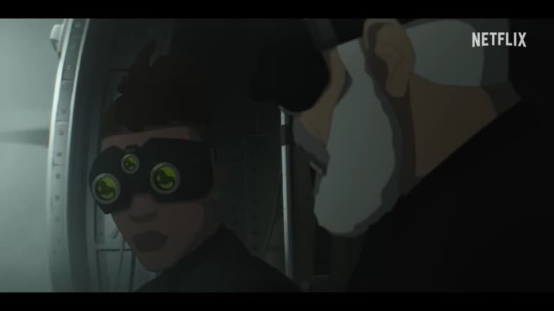 Sam Fisher (Liev Schreiber) allows Zinnia McKenna (Kirby Howell-Baptiste) to tag along on his latest sortie in Tom Clancy's Splinter Cell: Deathwatch (2025), Netflix