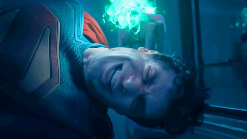 Metamorpho (Anthony Carrigan) subjects Superman (David Corenswet) to some homemade Kryptonite in Superman (2025), DC Studios