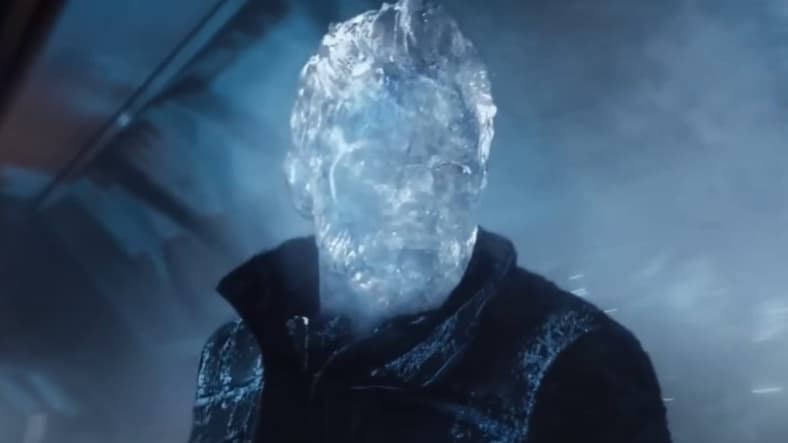Iceman/Bobby Drake (Shawn Ashmore) floating on ice in X2, 2003, 20th Century Fox