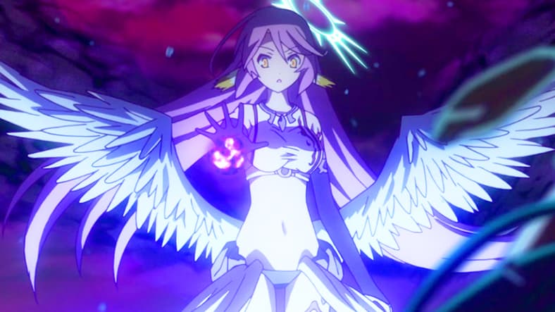 Jibril (Tamura Yukari) proves an incredibly powerful opponent in No Game No Life: Zero (2017), Madhouse