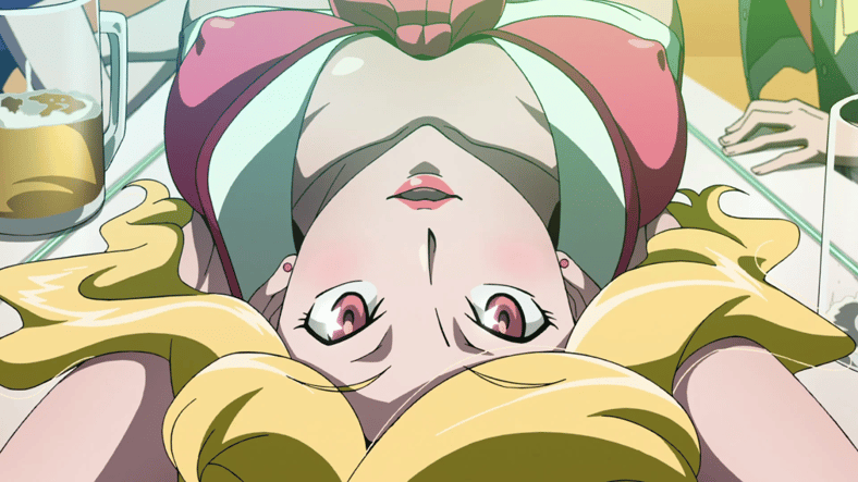 Honey (Yurin) delivers an order to Dandy's (Junichi Suwabe) table in Space Dandy Season 2 Episode 7 "Rock 'n' Roll Dandy, Baby" (2014), Bones