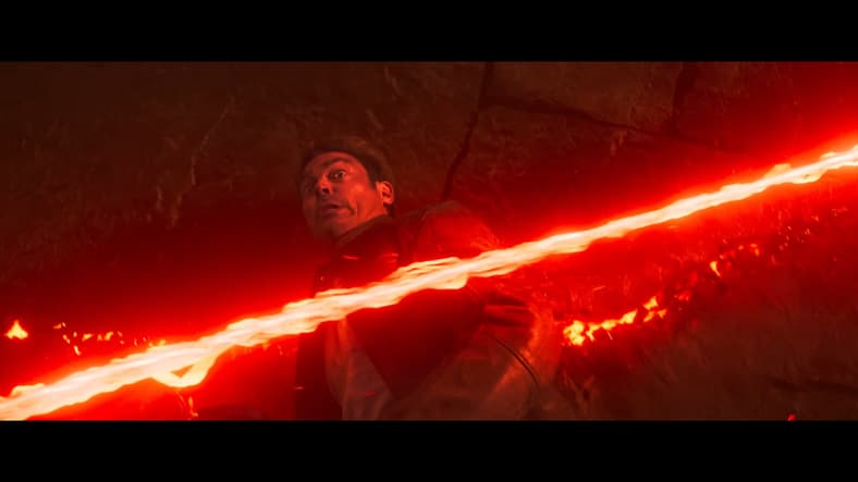 Johnny Cage (Karl Urban) dodges one of Kano's (Josh Lawson) eye beams in Mortal Kombat II (2025), Warner Bros. Entertainment