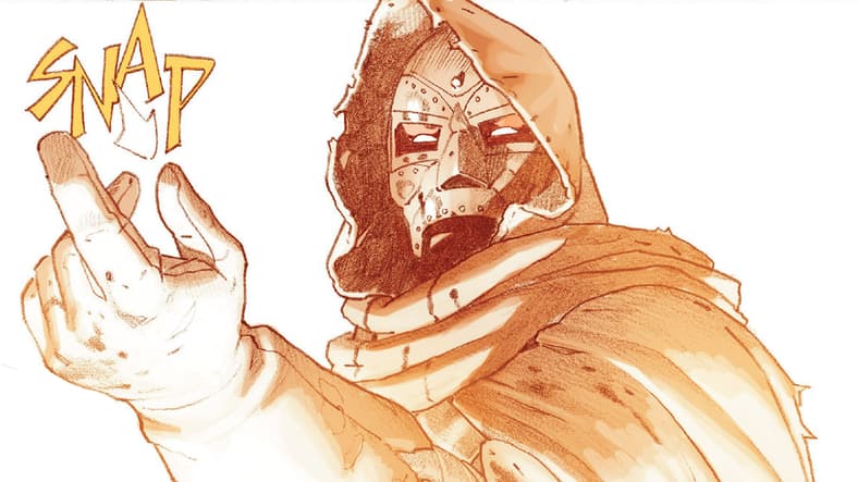 Doctor Doom attempts to wipe Reed Richards from existence in Secret Wars Vol. 1 #9 "Beyond" (2016), Marvel Comics. Words by Jonathan Hickman, art by Esad Ribić, Ive Svorcina, and Clayton Cowles.